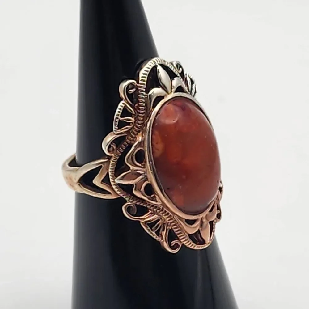 J&T Silver Tone & Red Agate Ring (6)